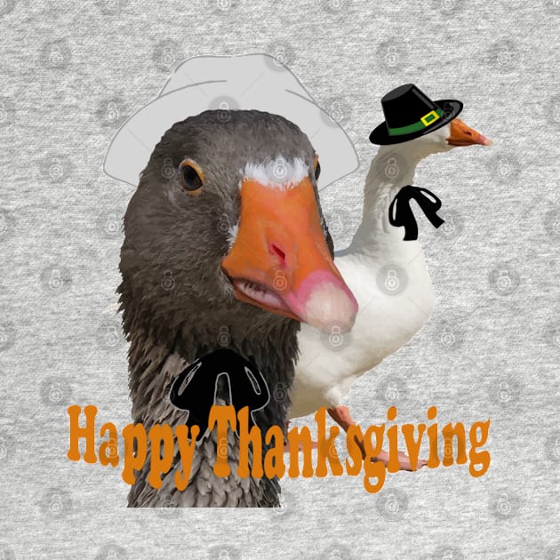 Fun Happy Thanksgiving Pilgrim Duck Couple In Costume by taiche